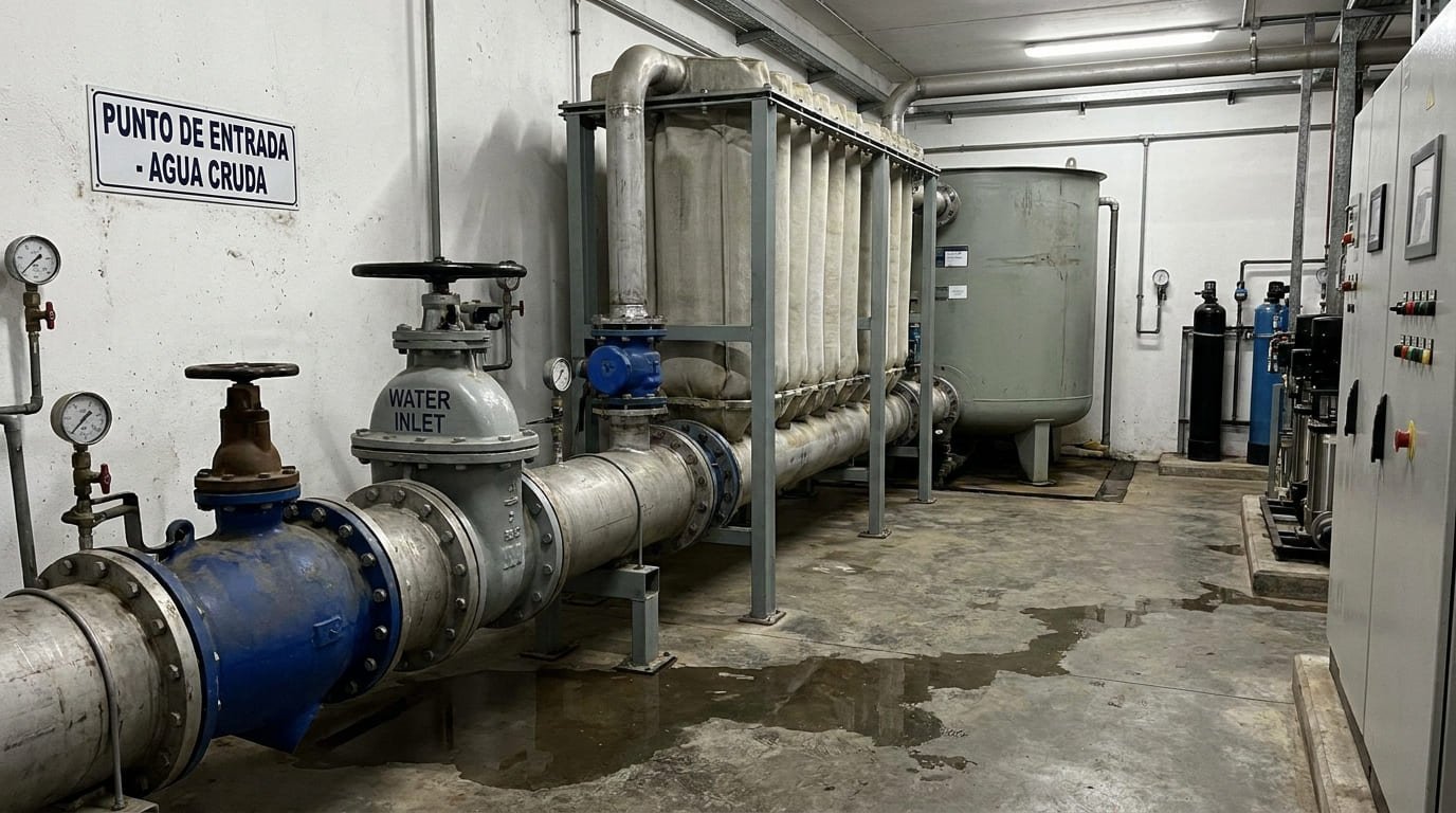 Entrada de agua en una instalación industrial de tratamiento