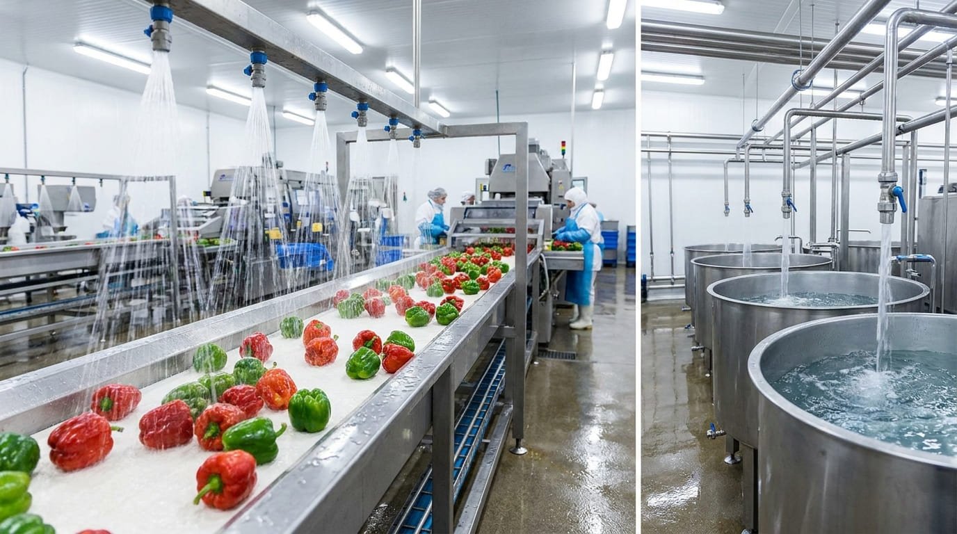 Uso de agua tratada en un proceso alimentario industrial